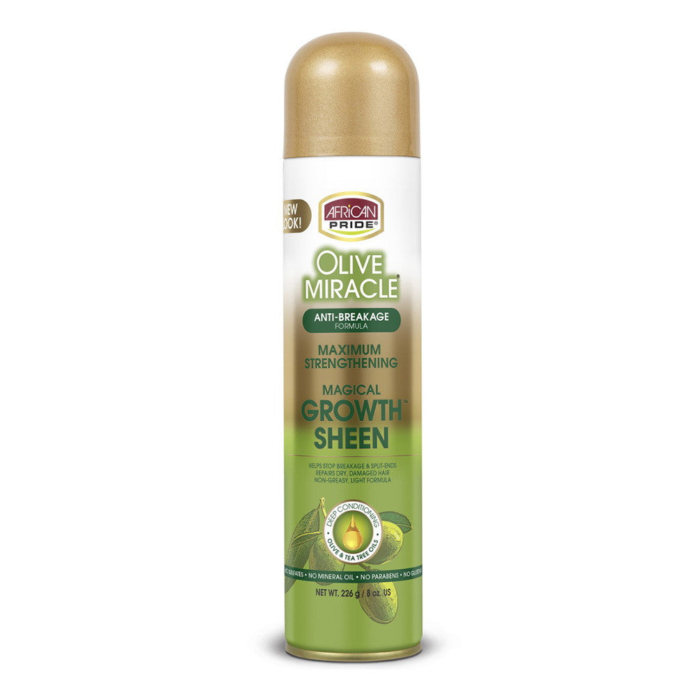 African Pride Olive Miracle Anti-Breakage Maximum Strength Hair Growth Sheen Spray, 8 Oz